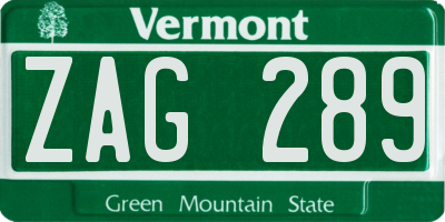 VT license plate ZAG289