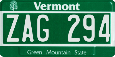 VT license plate ZAG294