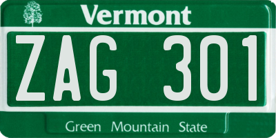 VT license plate ZAG301