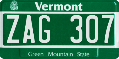 VT license plate ZAG307