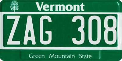 VT license plate ZAG308