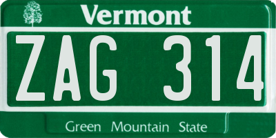 VT license plate ZAG314