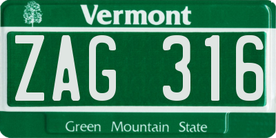 VT license plate ZAG316