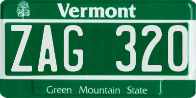 VT license plate ZAG320