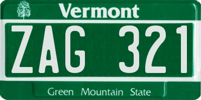 VT license plate ZAG321