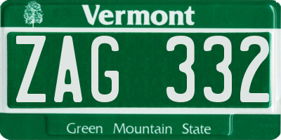 VT license plate ZAG332