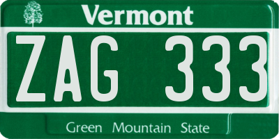 VT license plate ZAG333
