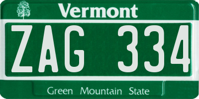VT license plate ZAG334
