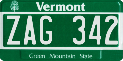 VT license plate ZAG342
