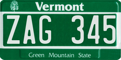 VT license plate ZAG345