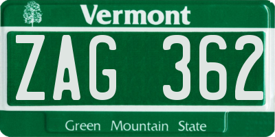 VT license plate ZAG362