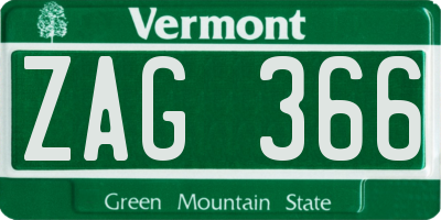 VT license plate ZAG366