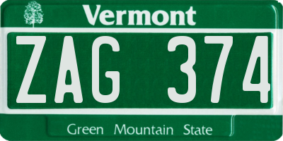 VT license plate ZAG374