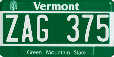 VT license plate ZAG375