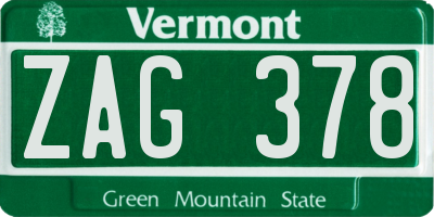 VT license plate ZAG378
