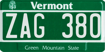 VT license plate ZAG380