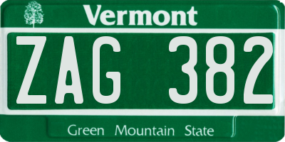 VT license plate ZAG382
