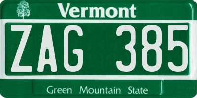 VT license plate ZAG385