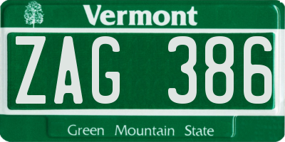 VT license plate ZAG386
