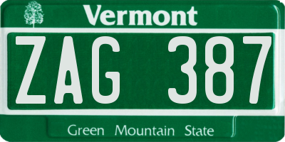 VT license plate ZAG387