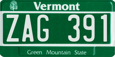 VT license plate ZAG391