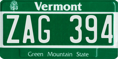 VT license plate ZAG394