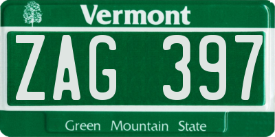 VT license plate ZAG397