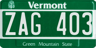 VT license plate ZAG403