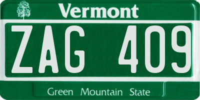 VT license plate ZAG409