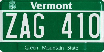 VT license plate ZAG410
