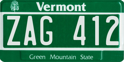 VT license plate ZAG412