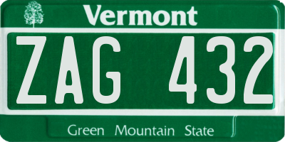 VT license plate ZAG432