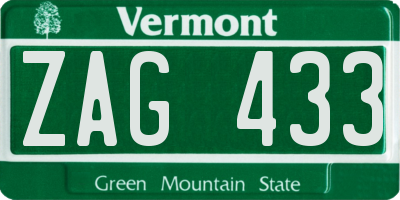 VT license plate ZAG433
