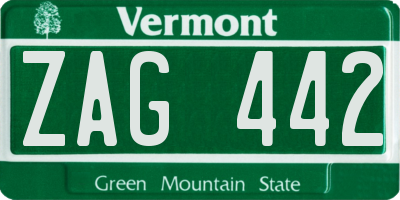 VT license plate ZAG442