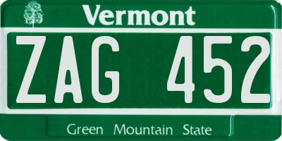 VT license plate ZAG452