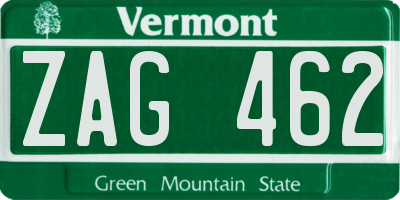 VT license plate ZAG462