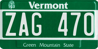 VT license plate ZAG470