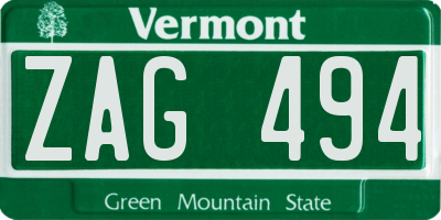 VT license plate ZAG494