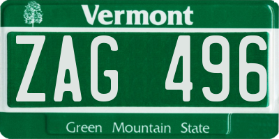 VT license plate ZAG496