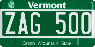 VT license plate ZAG500