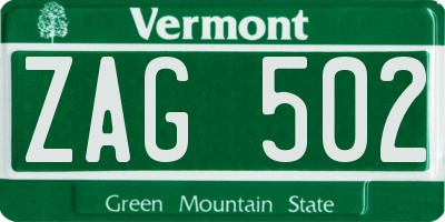 VT license plate ZAG502