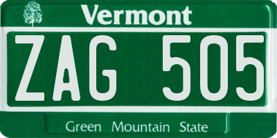VT license plate ZAG505
