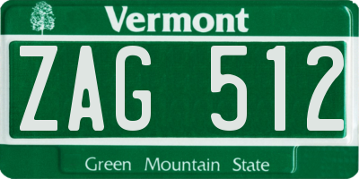 VT license plate ZAG512