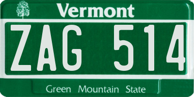 VT license plate ZAG514