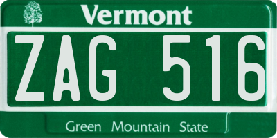 VT license plate ZAG516