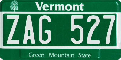 VT license plate ZAG527