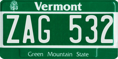 VT license plate ZAG532