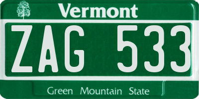 VT license plate ZAG533