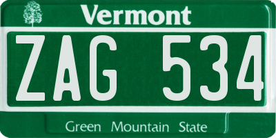 VT license plate ZAG534