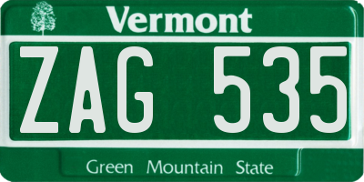 VT license plate ZAG535